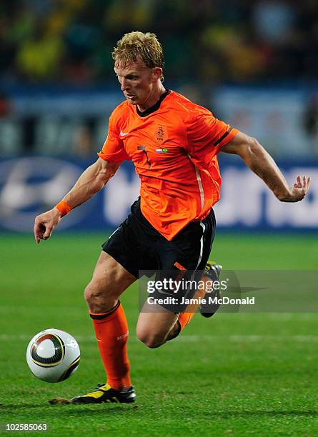 Dirk Kuyt of the Netherlands in action during the 2010 FIFA World Cup South Africa Quarter Final match between Netherlands and Brazil at Nelson...