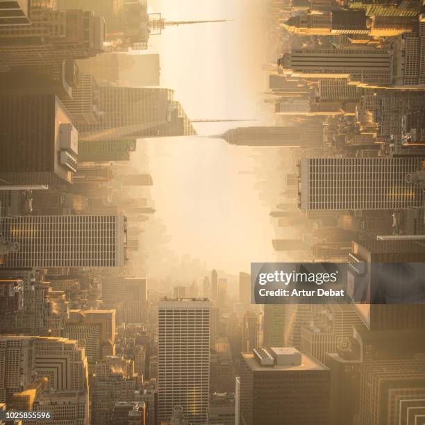 surreal picture of manhattan skyline bending the cityscape. - 曲げる ストックフォトと画像