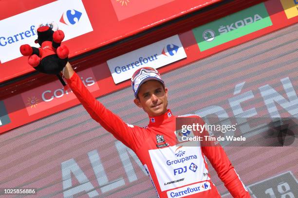 Podium / Rudy Molard of France and Team Groupama FDJ Red Leader Jersey / Celebration / Bull Mascot / during the 73rd Tour of Spain 2018 / Stage 8 a...