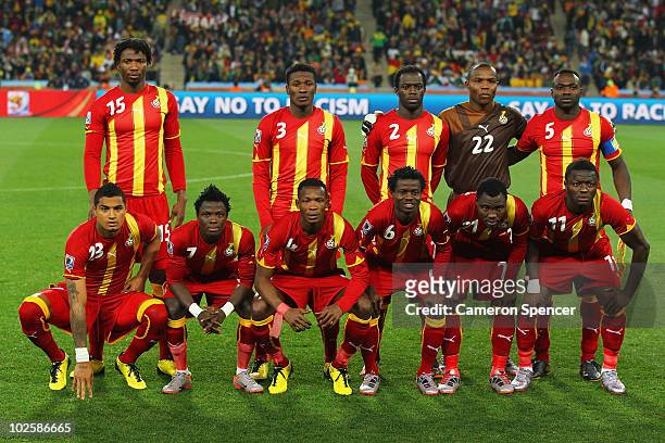 The Ghana team line up for a group photo prior to the 2010 FIFA World Cup South Africa Quarter Final match between Uruguay and Ghana at the Soccer...