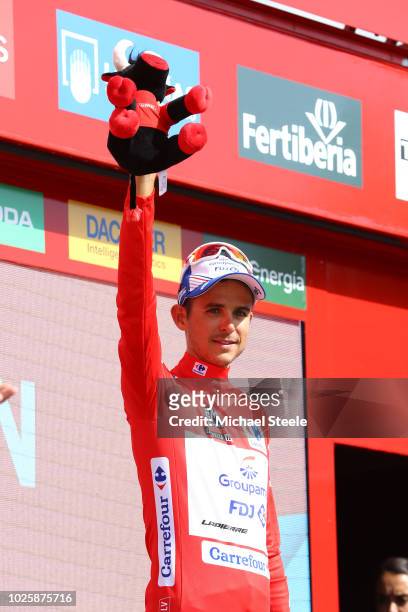 Podium / Rudy Molard of France and Team Groupama FDJ Red Leaders Jersey / Celebration / Bull Mascot / during the 73rd Tour of Spain 2018 / Stage 8 a...