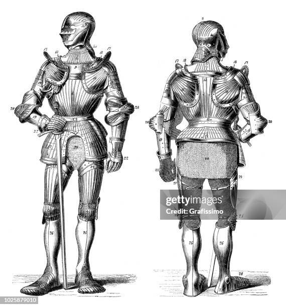 knight in metal medieval armory - cavalier cavalry stock illustrations