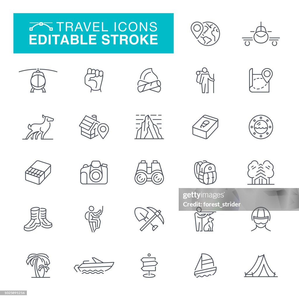 Travel and Camping Editable Line Icons
