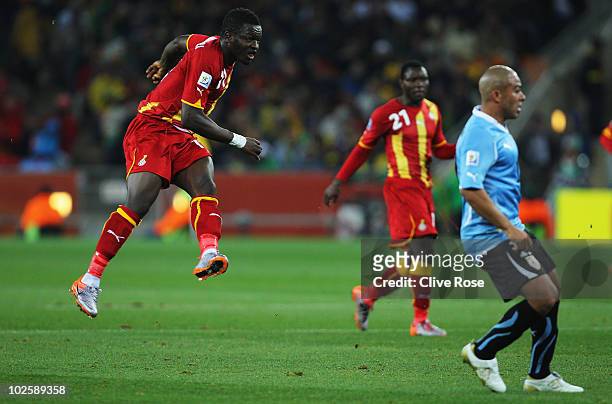Sulley Muntari of Ghana shoots and scores a long range shot during the 2010 FIFA World Cup South Africa Quarter Final match between Uruguay and Ghana...