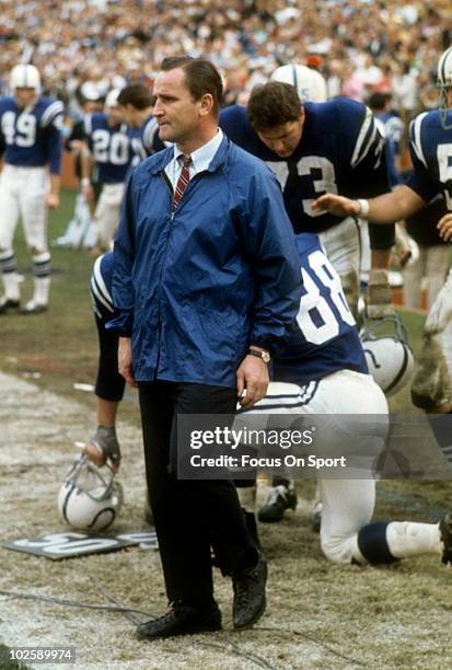 S: Head Coach Don Shula of the Baltimore Colts in this portrait watching the action from the sidelines circa mid 1960's during an NFL football game...