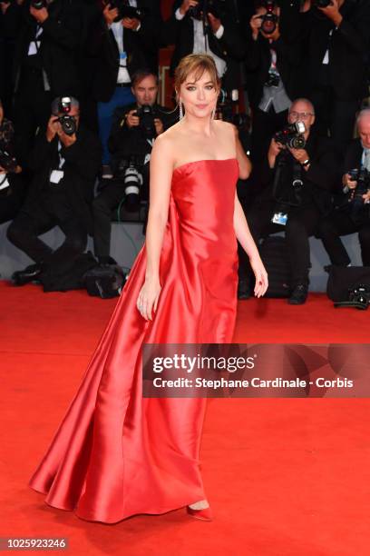 Actress Dakota Johnson walks the red carpet ahead of the 'Suspiria' screening during the 75th Venice Film Festival at Sala Grande on September 1,...