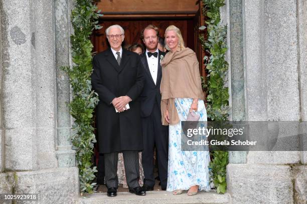 Prince Franz of Bavaria, Princess Felipa of Bavaria and her husband Christian Dienst during the wedding of Prince Konstantin of Bavaria and Princess...