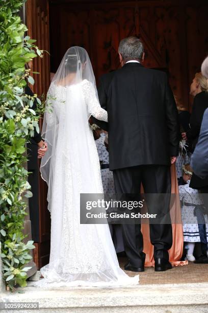 Bride Deniz Kaya and her father Metin Kaya arrive to the wedding of Prince Konstantin of Bavaria and Princess Deniz of Bavaria, born Kaya, at the...