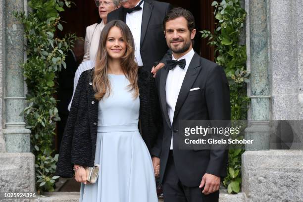 Prince Carl Philip of Sweden and his wife Princess Sofia of Sweden during the wedding of Prince Konstantin of Bavaria and Deniz Kaya at the french...