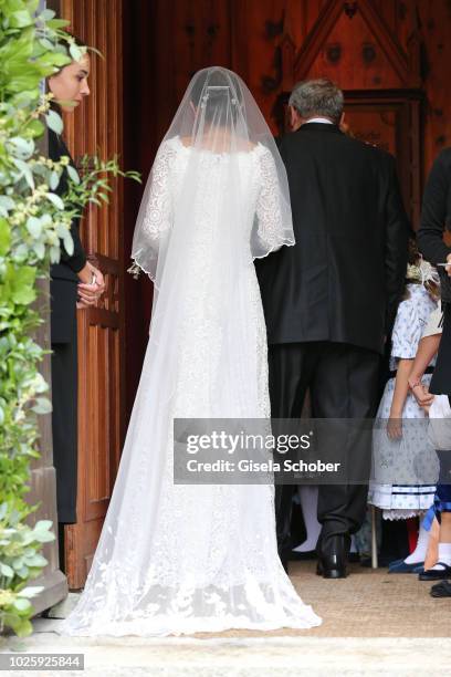 Bride Deniz Kaya and her father Metin Kaya arrive to the wedding of Prince Konstantin of Bavaria and Princess Deniz of Bavaria, born Kaya, at the...