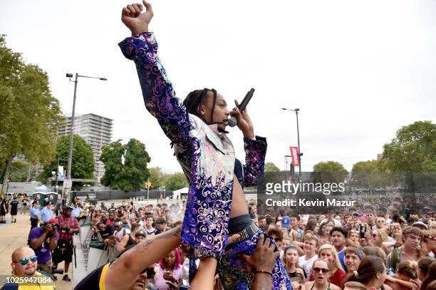 Tyla Yaweh performs in the crowd at the Rocky Stage during the 2018 Made In America Festival - Day 1 at Benjamin Franklin Parkway on September 1,...