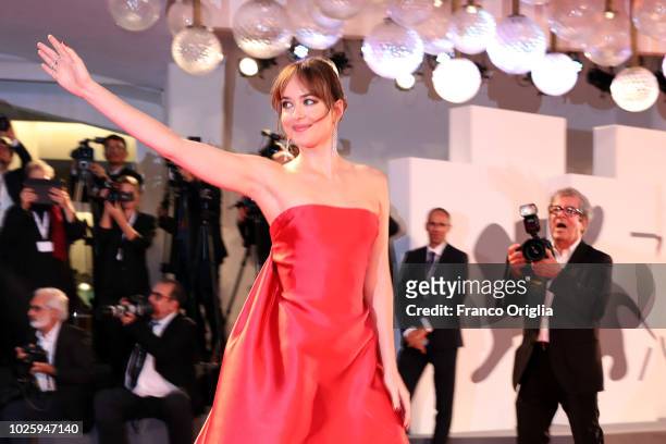 Dakota Johnson walks the red carpet ahead of the 'Suspiria' screening during the 75th Venice Film Festival at Sala Grande on September 1, 2018 in...