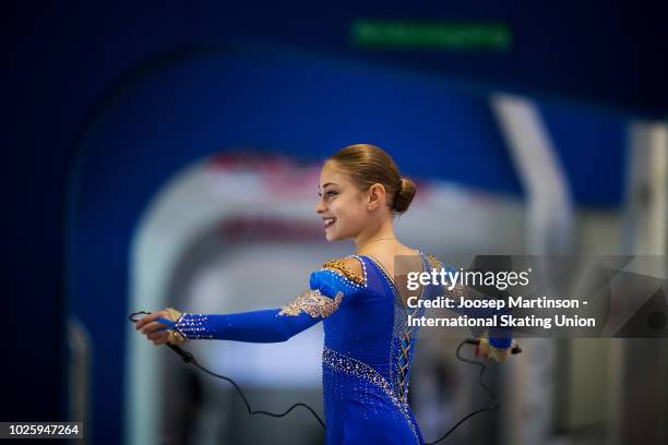 Alena Kostornaia of Russia warms up in the Junior Ladies Free Skating during day three of the ISU Junior Grand Prix of Figure Skating at Keine Sorgen...