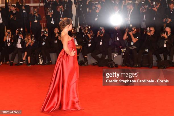 Actress Dakota Johnson walks the red carpet ahead of the 'Suspiria' screening during the 75th Venice Film Festival at Sala Grande on September 1,...