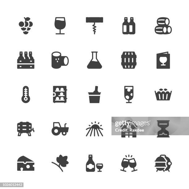 winery icons - gray series - basement stock illustrations