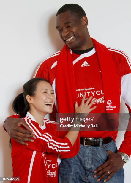 Zhang Ziyi, Chinese Actress and Dikembe Mutumbo , NBA Legend at the Crystal Towers Hotel before participating in the Special Olympics Unity Cup Match...