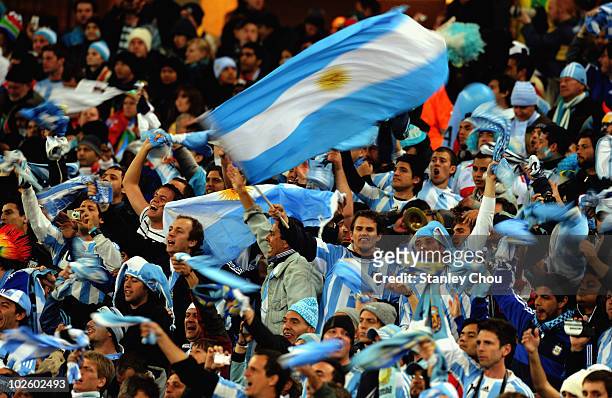 Argentina fans enjoy the atmosphere ahead of the 2010 FIFA World Cup South Africa Round of Sixteen match between Argentina and Mexico at Soccer City...