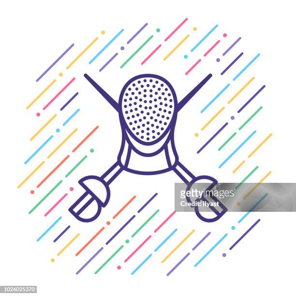 fencing sport line icon - fencing sport stock illustrations