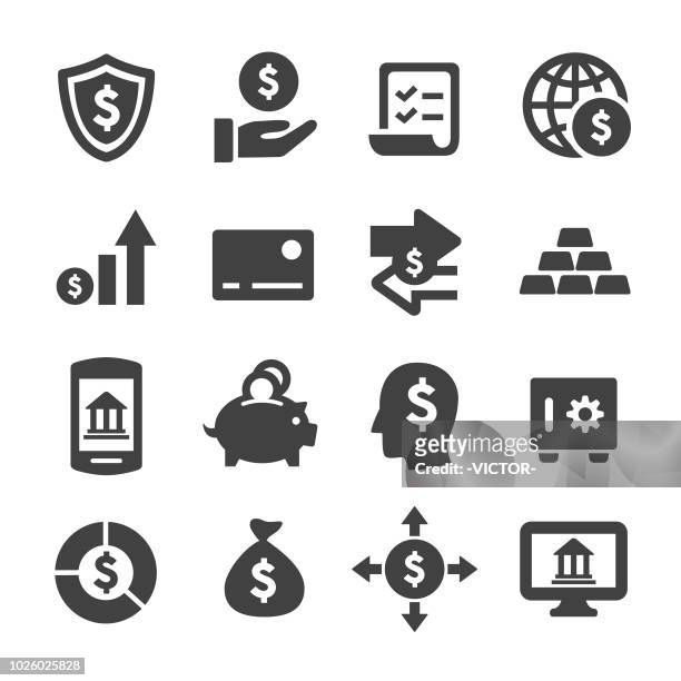 illustrazioni stock, clip art, cartoni animati e icone di tendenza di icone finanziarie e bancarie - serie acme - valuta
