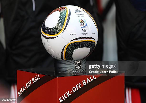 The official Jabulani matchball ahead of the 2010 FIFA World Cup South Africa Quarter Final match between Argentina and Germany at Green Point...