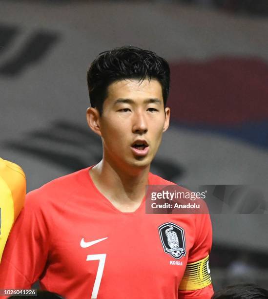 Son Heung-Min of South Korea is seen during the 2018 Asian Games Final soccer match between South Korea and Japan at Pakansari Stadium in Bogor,...