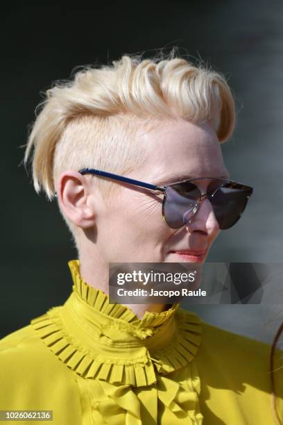 Tilda Swinton is seen during the 75th Venice Film Festival on September 1, 2018 in Venice, Italy.