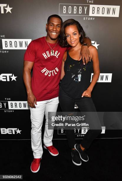 Actor Mike Merrill and actress Alyssa Goss attend The "Bobby-Q" Atlanta Premiere Of "The Bobby Brown Story" at Atlanta Contemporary Arts Center on...