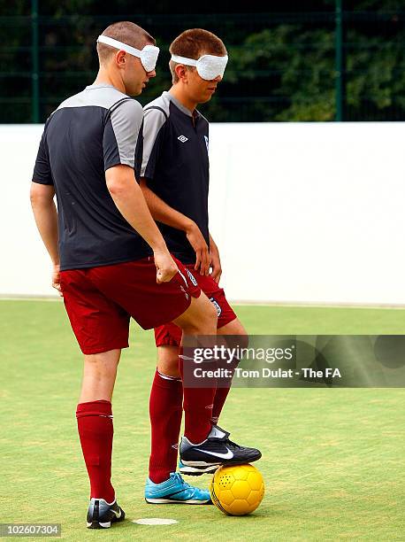 Dan English and Robin Williams during the England Blind Squad training session at Royal National College for the Blind on July 03, 2010 in Hereford,...