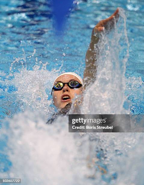 Jenny Mensing of SC Wiesbaden 1911 competes in the women's 200 m backstroke A final during the German Swimming Championship 2010 at the Eurosportpark...