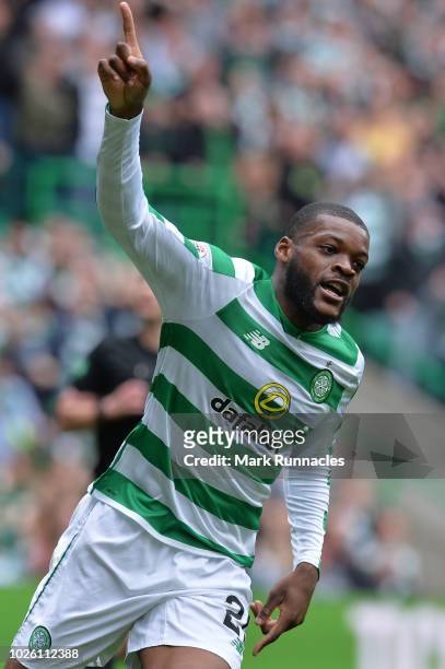 Olivier Ntcham of Celtic celebrates after scoring his team's first goal during the Scottish Premier League match between Celtic and Rangers at Celtic...