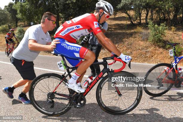 Rudy Molard of France and Team Groupama FDJ Red Leader Jersey / Shoe Problem / Mechanic / during the 73rd Tour of Spain 2018, Stage 9 a 200,8km stage...