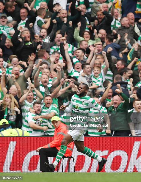 Olivier Ntcham of Celtic celebrates after he scores his team's opening goal the Scottish Premier League between Celtic and Rangers at Celtic Park...