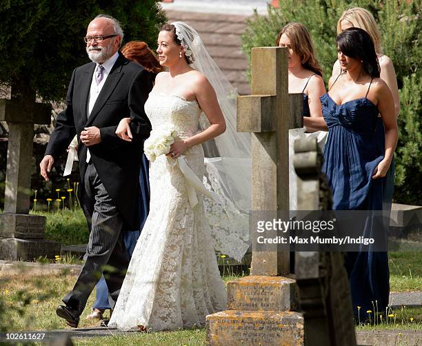 Amanda Kline arrives at St. Edmund's Church for her wedding to Mark Dyer on July 3, 2010 in Abergavenny, Wales.