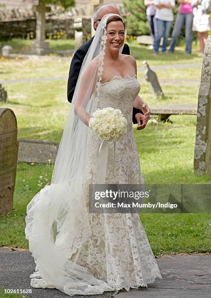 Amanda Kline arrives at St. Edmund's Church for her wedding to Mark Dyer on July 3, 2010 in Abergavenny, Wales.