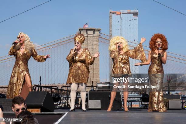 Sherry Vine, Jackie Beat, Lady Bunny and Bianca Del Rio perform onstage during Wigstock 2018 at Pier 17 on September 1, 2018 in New York City.