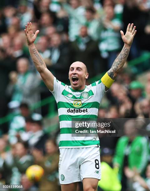 Scott Brown of Celtic reacts at full time during the Scottish Premier League between Celtic and Rangers at Celtic Park Stadium on September 2, 2018...