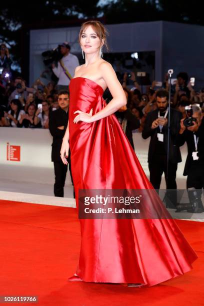 Dakota Johnson arrives at the 'Suspiria' premiere during the 75th Venice Film Festival at the Palazzo del Casino on September 01, 2018 in Venice,...