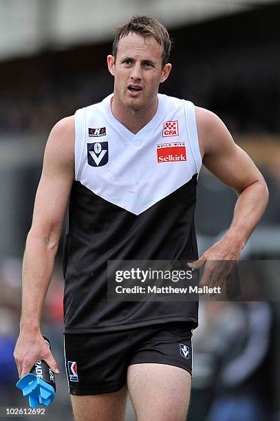 David Hale of North Ballarat takes a break during the round 11 VFL match between Collingwood and North Ballarat at Victoria Park on July 3, 2010 in...