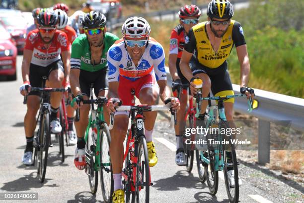 Luis Angel Mate of Spain and Team Cofidis Polka Dot Mountain Jersey / Luis Guillermo Mas of Spain and Team Caja Rural - Seguros RGA / Tom Leezer of...