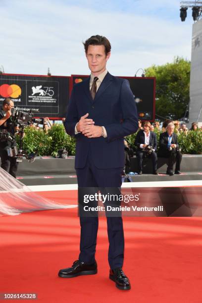 Matt Smith of the cast of 'Charlie Says' walks the red carpet ahead of the 'My Brilliant Friend ' screening during the 75th Venice Film Festival at...