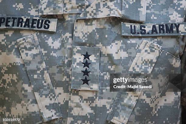 Detail of uniform worn by US General David Petraeus, Commander of NATO forces in Afghanistan, while attending an Assumption of Command Ceremony at...