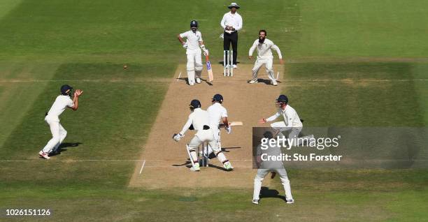 India batsman Virat Kohli is caught by Alastair Cook off the bowling of Moeen Ali after review during the 4th Specsavers Test Match between England...