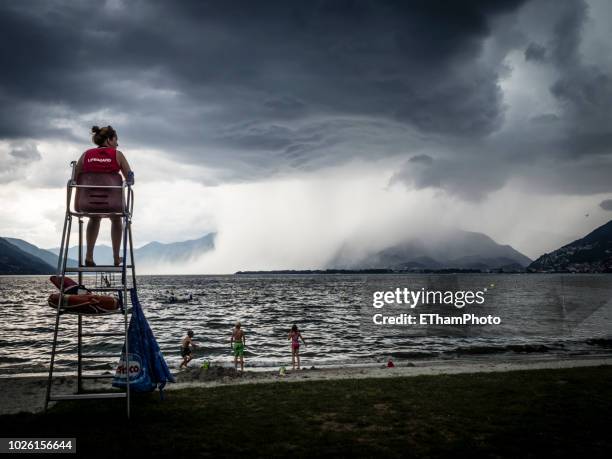 thunderstorm at lake lago maggiore, switzerland (ticino) - see lago maggiore stock-fotos und bilder