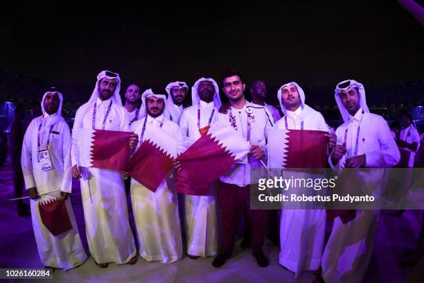 Qatar athletes attend the Asian Games 2018 Closing Ceremony on September 2, 2018 in Jakarta, Indonesia.