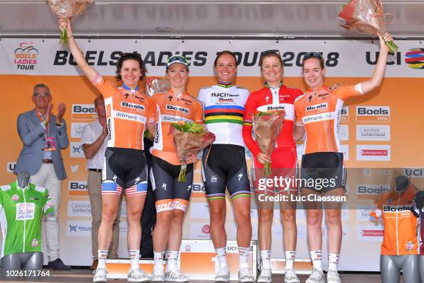 Podium / Megan Guarnier of United States Farewell of cycling / Amy Pieters of Netherlands and Team Boels Dolmans Cycling Team / Chantal Blaak of...