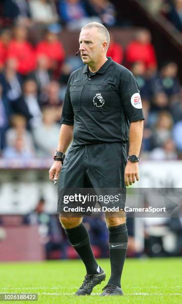 Referee Jonathan Moss during the Premier League match between Burnley FC and Manchester United at Turf Moor on September 2, 2018 in Burnley, United...