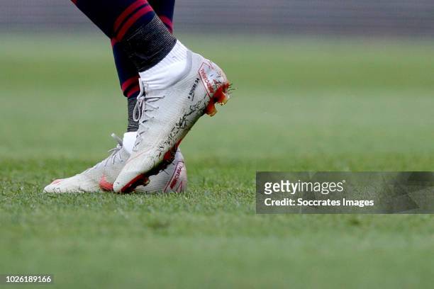 Boots of Ousmane Dembele of FC Barcelona with the name of Abdelhak Nouri of Ajax during the La Liga Santander match between FC Barcelona v SD Huesca...