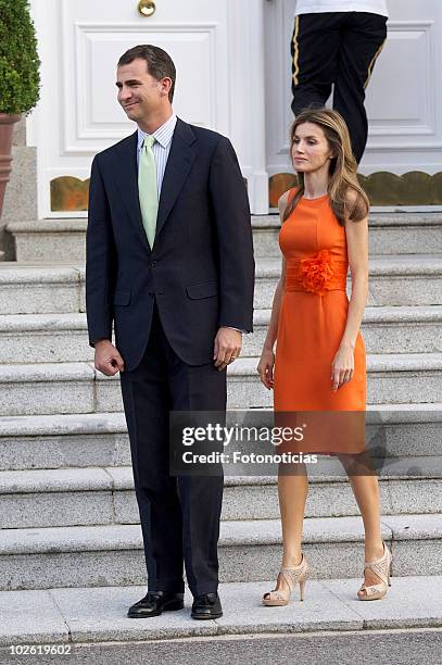 Prince Felipe of Spain and Princess Letizia of Spain receive Syrian Arab Republic President Bashar al-Assad and his wife Asma al-Assad at Zarzuela...