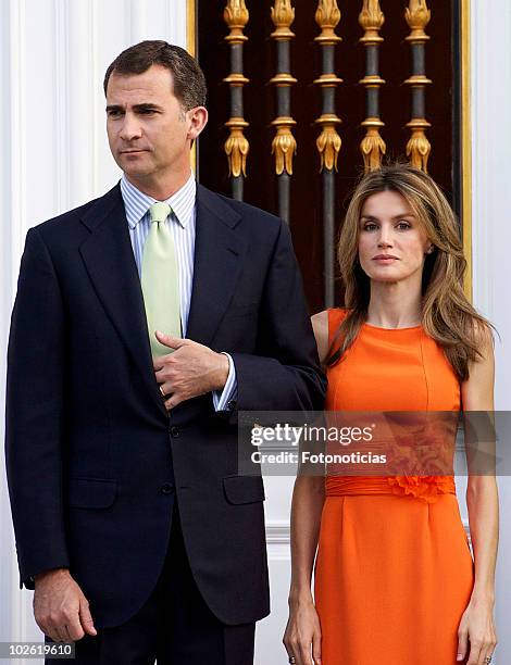 Prince Felipe of Spain and Princess Letizia of Spain receive Syrian Arab Republic President Bashar al-Assad and his wife Asma al-Assad at Zarzuela...