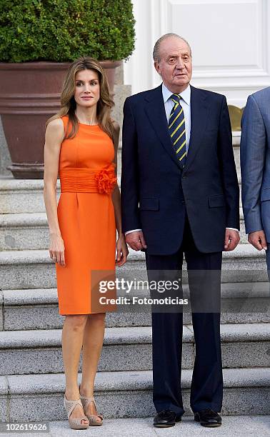 Princess Letizia of Spain and King Juan Carlos of Spain receive Syrian Arab Republic President Bashar al-Assad and his wife Asma al-Assad at Zarzuela...